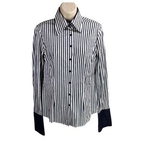 Hawes & Curtis Hipster Shirt Womens XS Striped French Cuff Preppy Office Chic